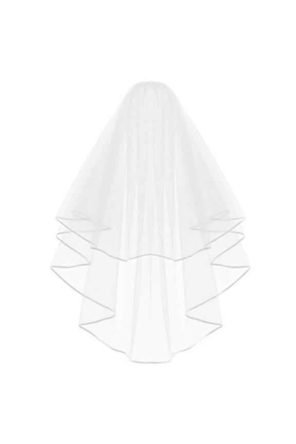 Simple and Elegent Wedding Veil Bridal Tulle Veils with Comb and Lace Ribbon White Double Ribbon Edge Center Cascade