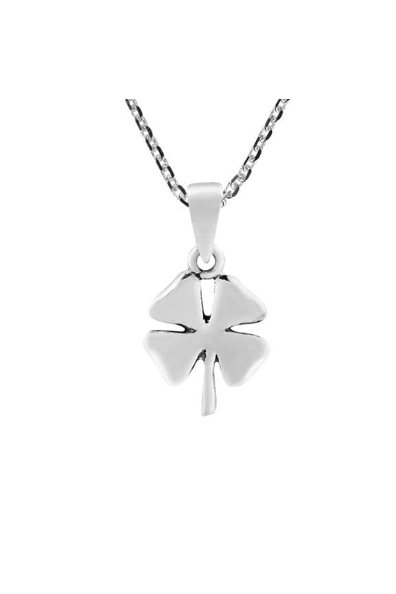 Simple and Lucky Four-Leaf Clover Sterling Silver Pendant Necklace | Sterling Silver Necklace for Women | Long Necklaces for Women