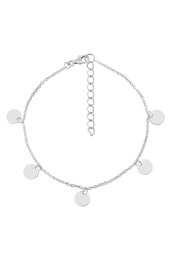 Simple and Stylish Round Disc Charms Sterling Silver Chain Bracelet