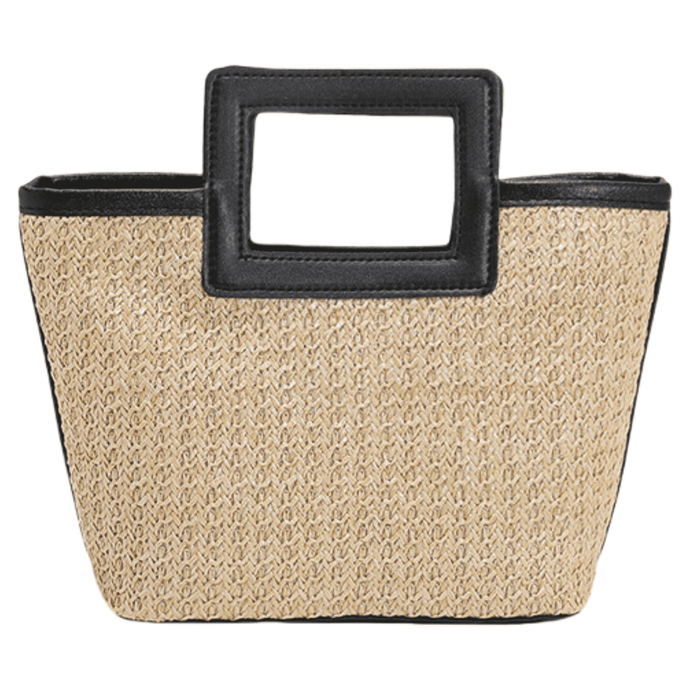 Women's Straw Colorblock Tote Bag, Black