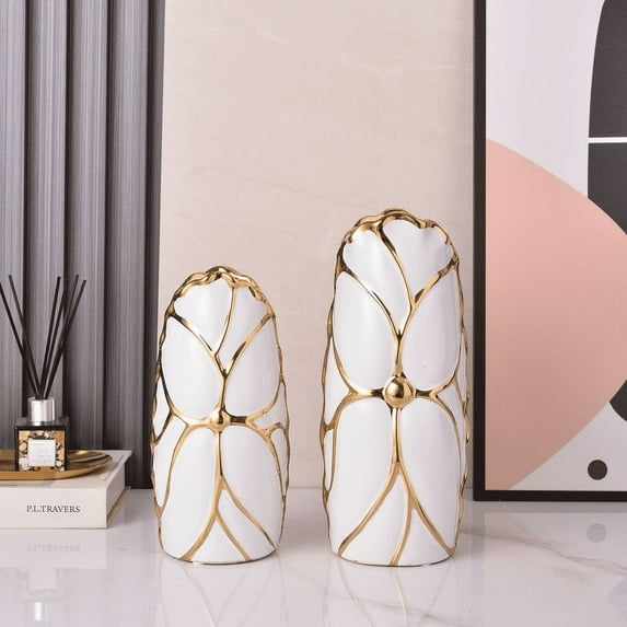 Simple and modern black and white gold glaze electroplating ceramic vase flower home decoration handicraft ornaments