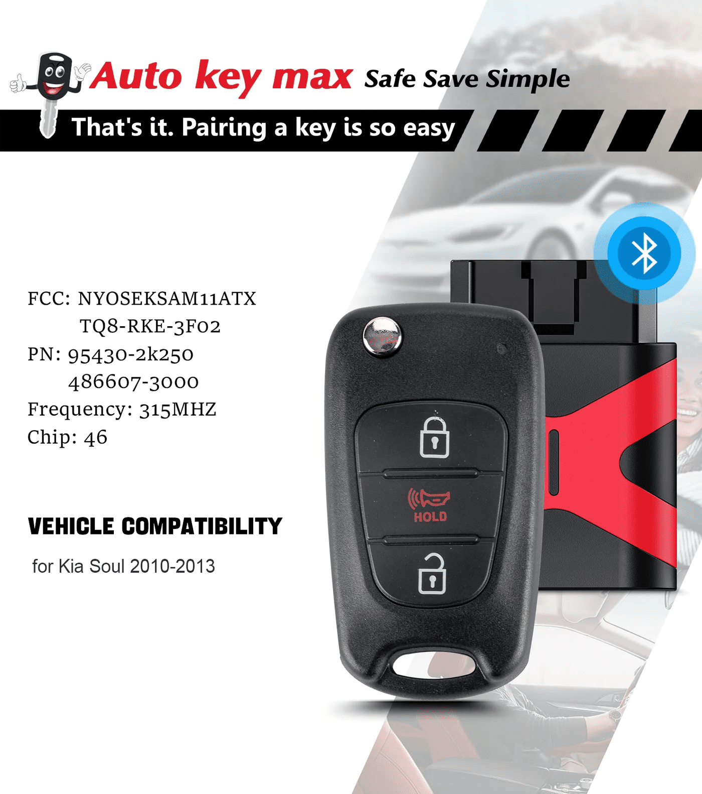 Simple car Key fob OBD2 Programmer Replacement for Kia Soul 2010 - 2013 ...