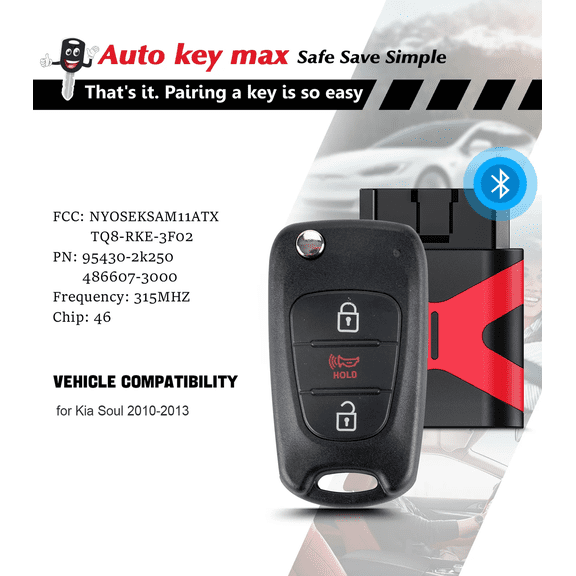 Simple car Key fob OBD2 Programmer Replacement for Kia Soul 2010 - 2013 Remote FCCID: NYOSEKSAM11ATX