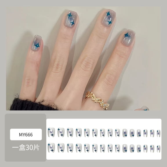Simple cat's eye starry sky nail art, shining stars wearing nail art Xiaohongshu hot-selling 30 pieces wearing nail art