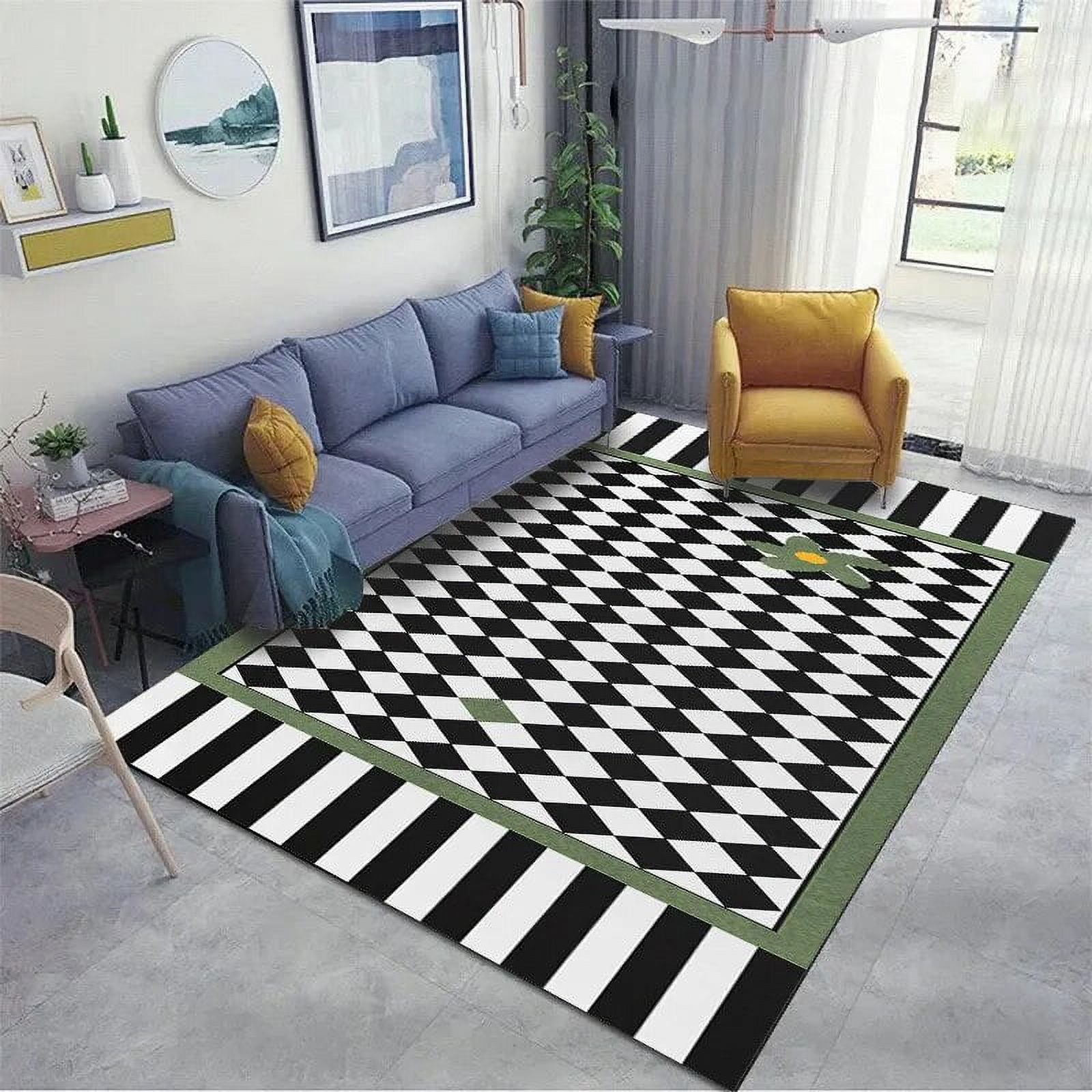 Simple checkerboard floor mat bedroom ins style bedside carpet living ...