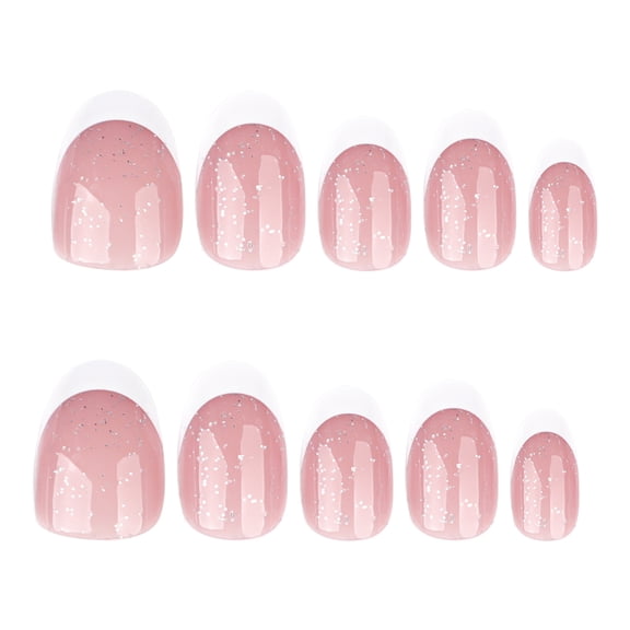 Simple classic French white-edge short oval press-on nails, glitter nail art tips, hot-selling false nails