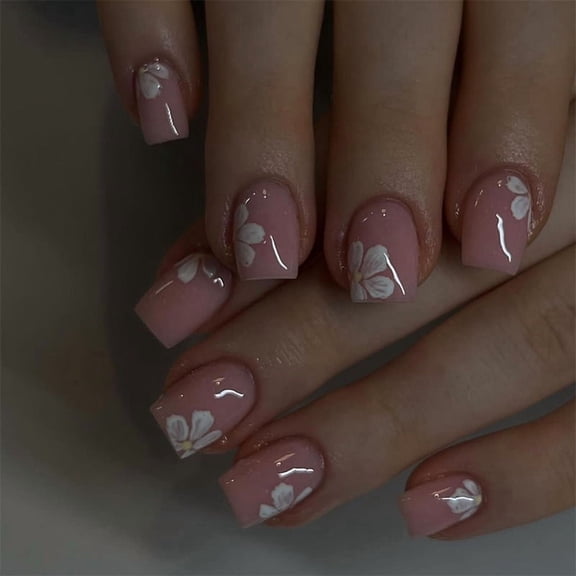 Simple daily spring and summer wear nail cute flower nail patch cross-border fake nail 24 pieces removable wear nail