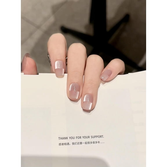 Simple glass bead space cat's eye pure hand-worn nail advanced nude white short nail patch fake nail