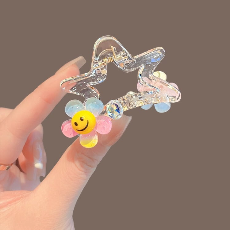 Simple hollow five-pointed star clip fixed clip star smiling face broken hair clip