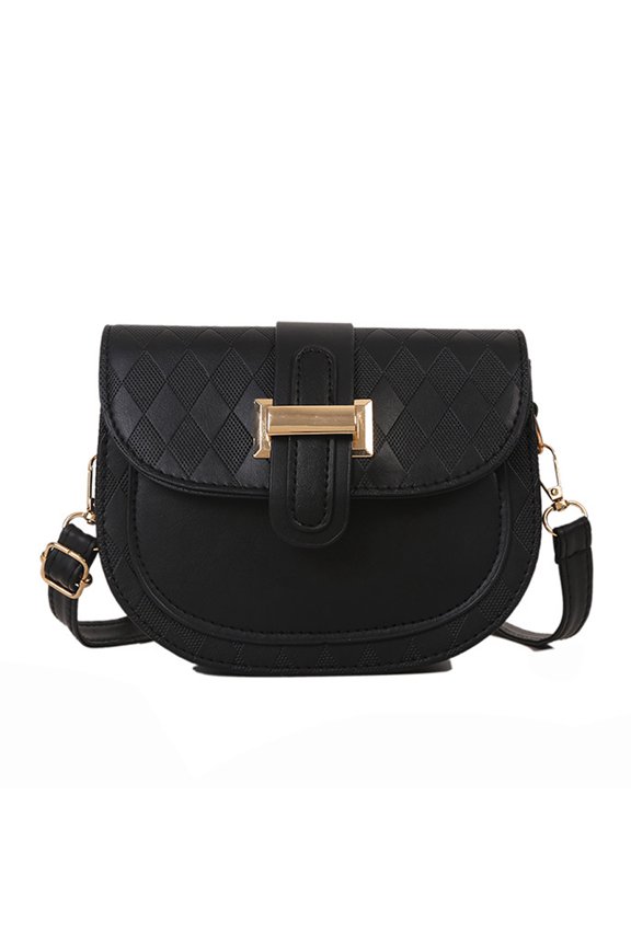 Simple messenger bag wide shoulder strap fashion saddle bag retro artificial leather handbag - black