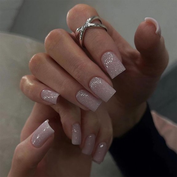 Simple nail art finished product wholesale glitter flash medium and short square wearing nail press on nails