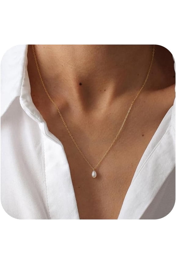 Simple pearl teardrop single charm pendant necklace, women's jewelry bestie birthday gift.