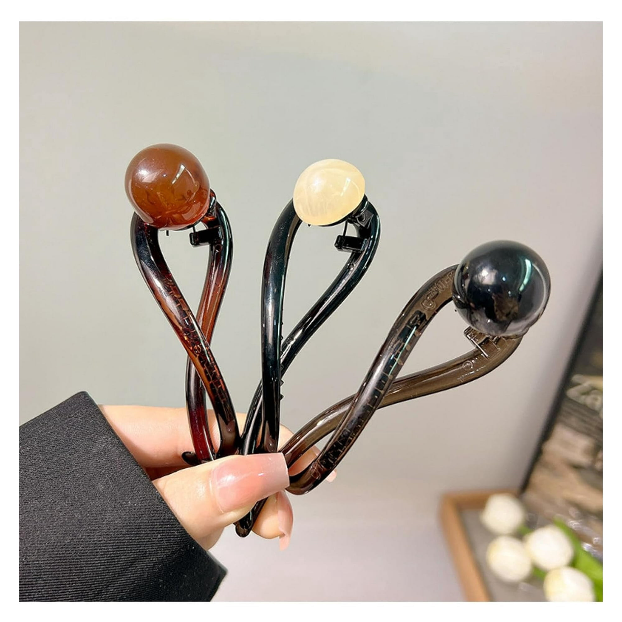 Simple retro beaded hair clip, new hair twist clip on the back of the head, fashionable and versatile headwear slotted clip