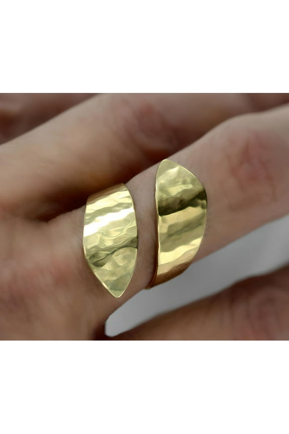 Simple sterling gold plated hammered twisted ring. Modern, minimalist jewelry for her. Adjustable to all sizes. Chunky statement ring