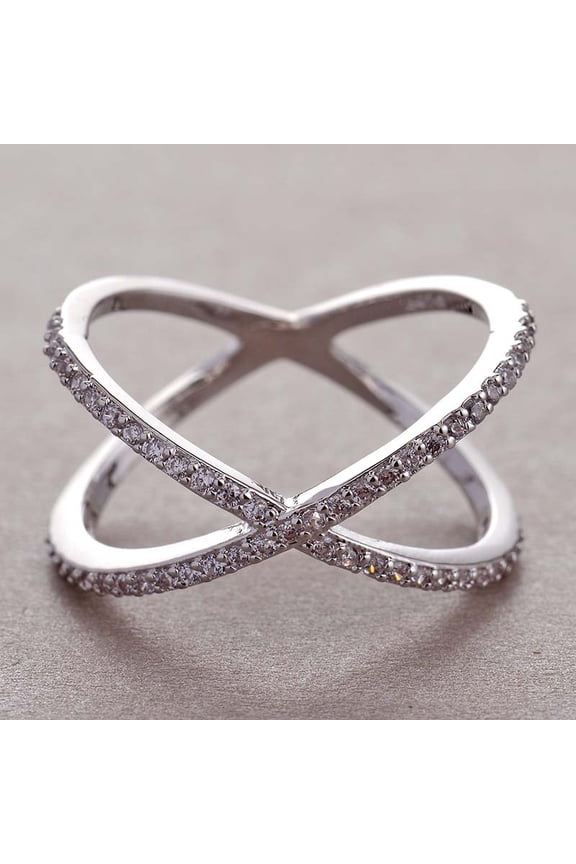Simple style Brass Cubic Zirconia Finger Rings Criss Cross Rings Platinum Clear Size 8(18.1mm)