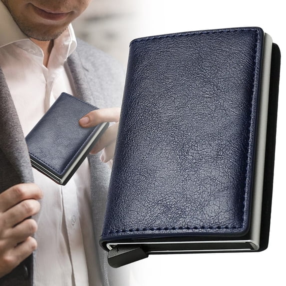Simple toggle wallet,Simpl Wallet,Men's Genuine Leather Wallet,RFID Blocking,Cblueit Card Holder Anti-theft,Auto Pop Up Wallets (blue)
