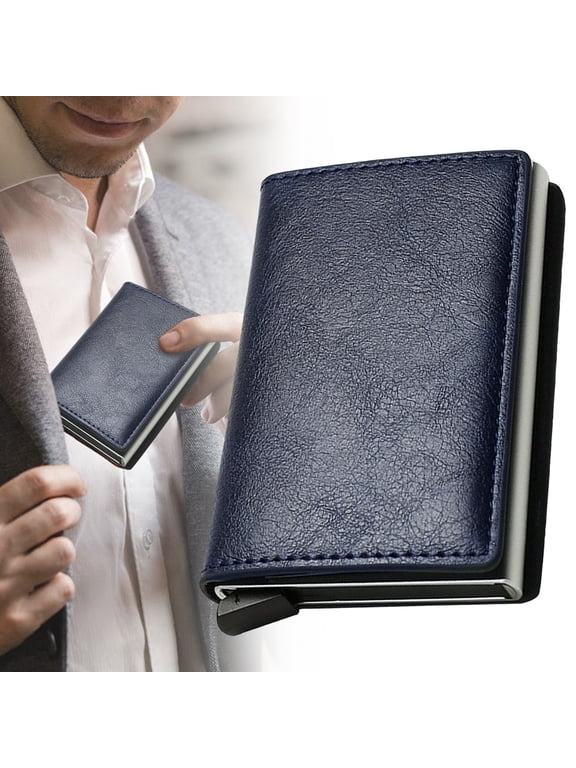 Simple toggle wallet,Simpl Wallet,Men's Genuine Leather Wallet,RFID Blocking,Cblueit Card Holder Anti-theft,Auto Pop Up Wallets (blue)