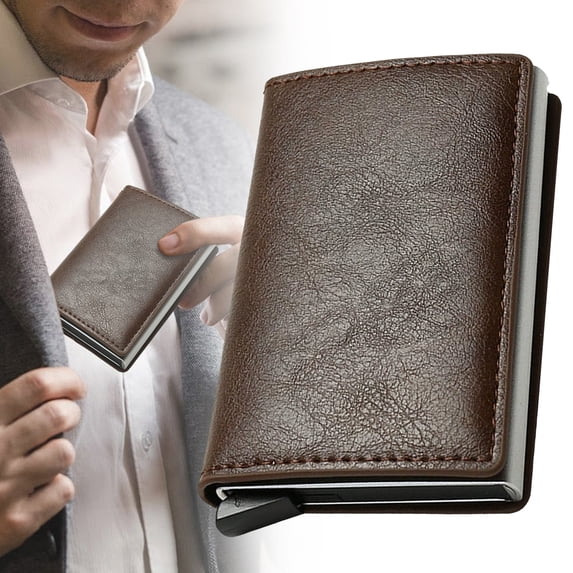 Simple toggle wallet,Simpl Wallet,Men's Genuine Leather Wallet,RFID Blocking,Cbrownit Card Holder Anti-theft,Auto Pop Up Wallets (brown)