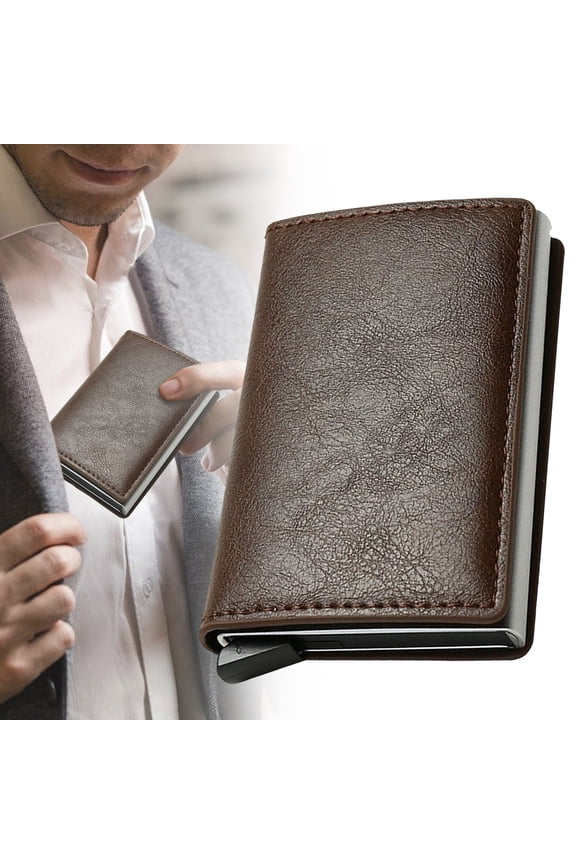 Simple toggle wallet,Simpl Wallet,Men's Genuine Leather Wallet,RFID Blocking,Cbrownit Card Holder Anti-theft,Auto Pop Up Wallets (brown)