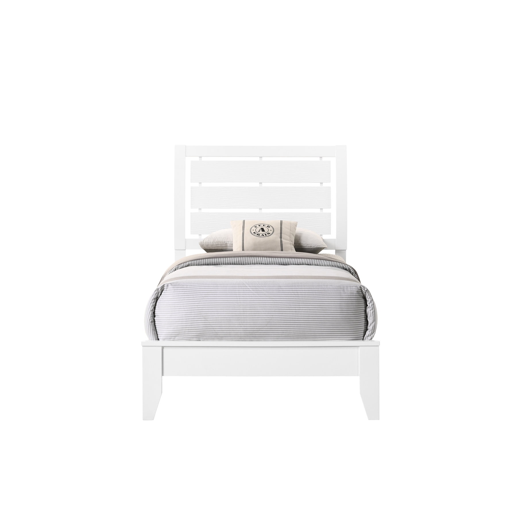 Simple twin bed frame in white with slats for practical bedroom use — free download