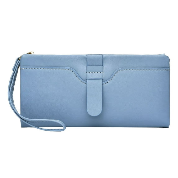 Simple wallet solid color large capacity student card bag multi-function wallet-blue