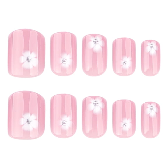 Simple white floral press-on nails, summer fresh wearable false nail tips