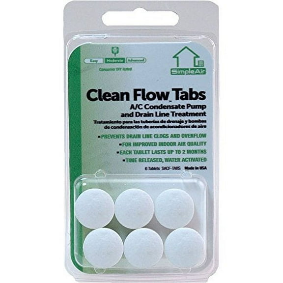 SimpleAir Clean Flow HVAC Drain Line Treatment Tabs, 6 Count.