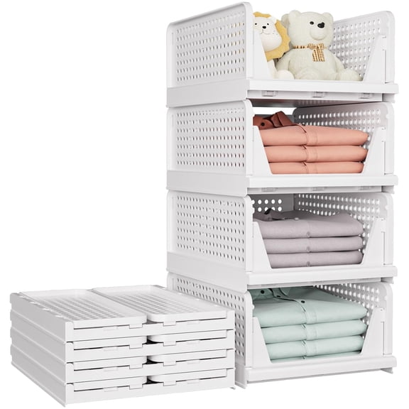 SimpleHomeWare Foldable and Stackable Storage Bins for Household Items, White, 2 Pack