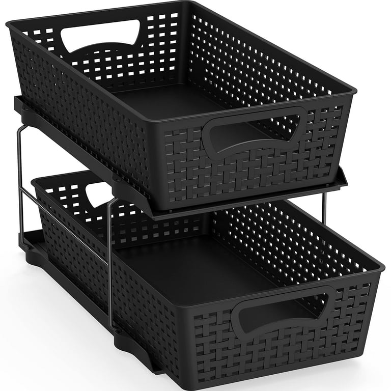 Set of 2 Storage Bins with Handles for Toy Kitchen Bathroom&Closet Storage in Black | Large