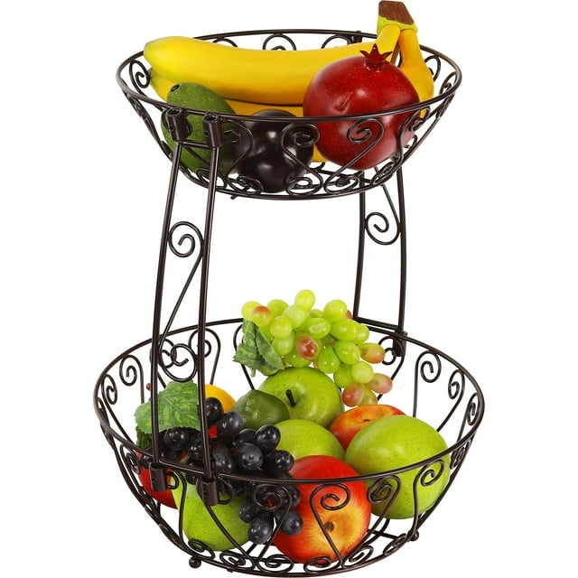 SimpleHouseware 2-Tier Countertop Fruit Basket Bowl Storage, Bronze ...