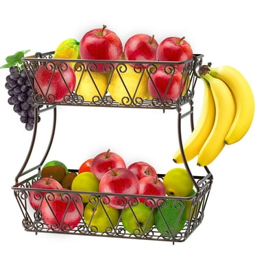 SimpleHouseware Fruit Basket Bowl with Banana Tree Hanger, Bronze