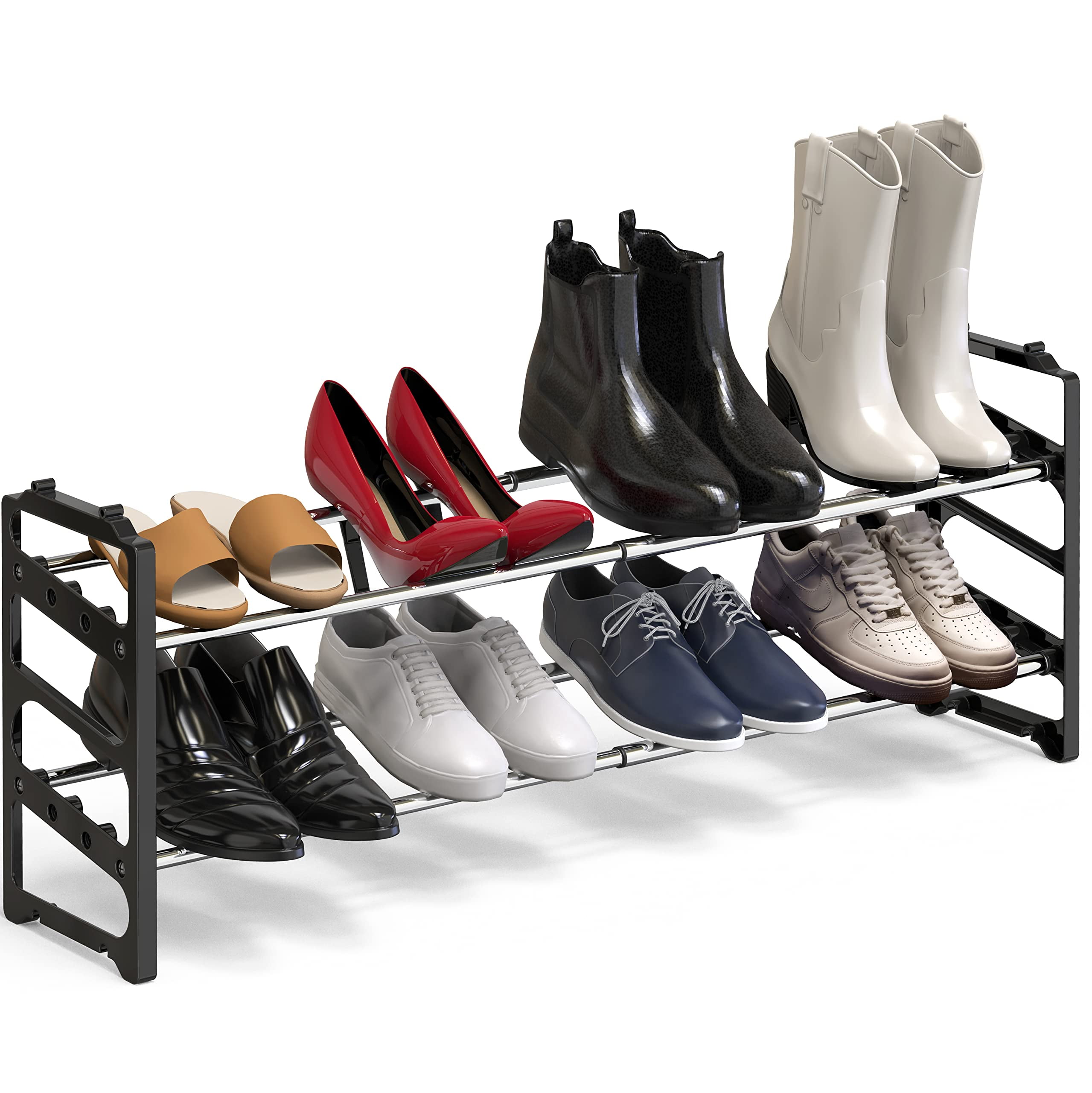 SimpleHouseware 2-Tier Extendable Shoe Rack stored up to 8 shoes, Black