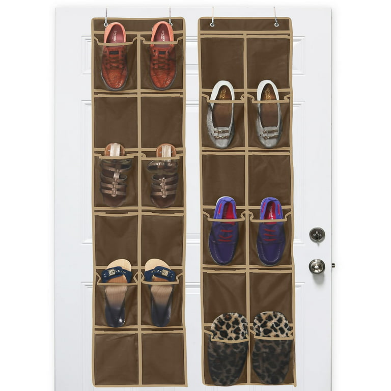 Brown 12 Pair Over the Door Shoe Organizer Closet Storage Pouch