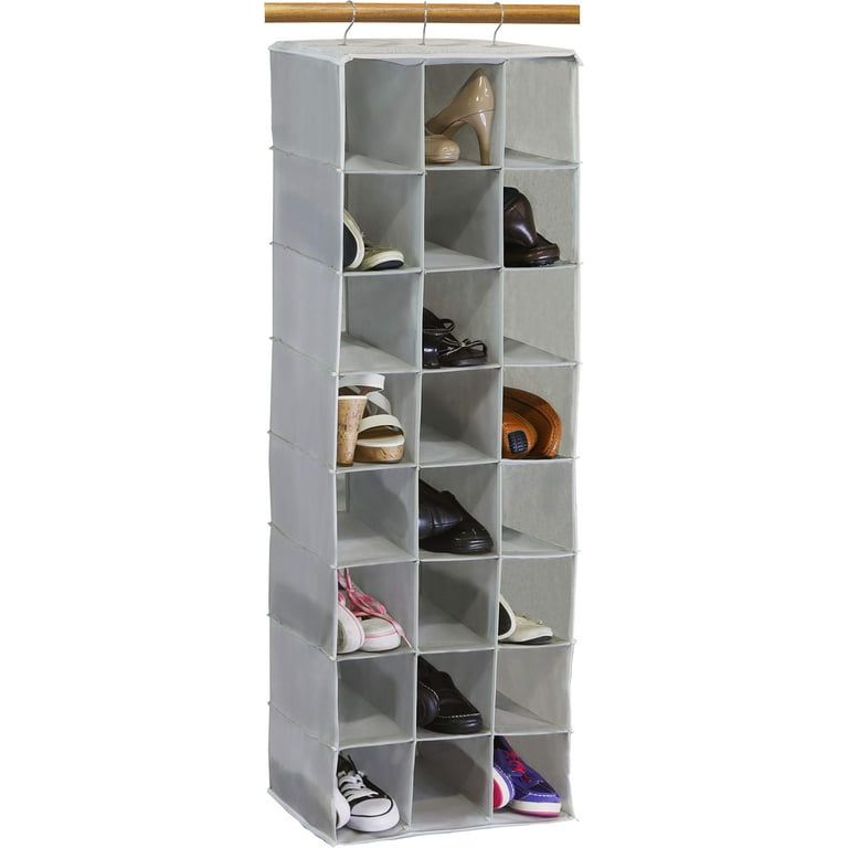 24 Section Hanging Shoe Shelves Closet Organizer, Gray