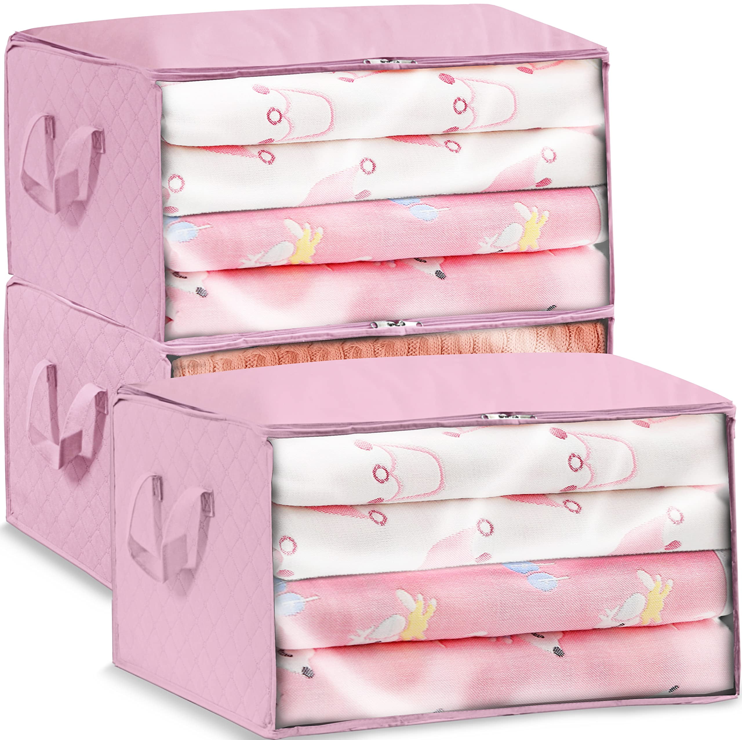 SimpleHouseware 3Pack Large Closet Storage Bag, 24 x 17 Inch, Pink
