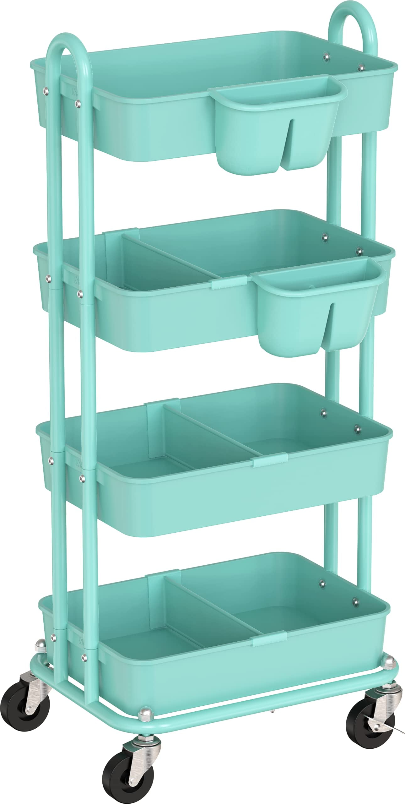 SimpleHouseware 4-Tier Multifunctional Rolling Utility Cart with Basket ...