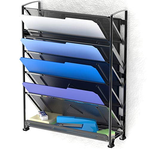 Black Steel Mesh 6 Tier Wall Mount Document Organizer