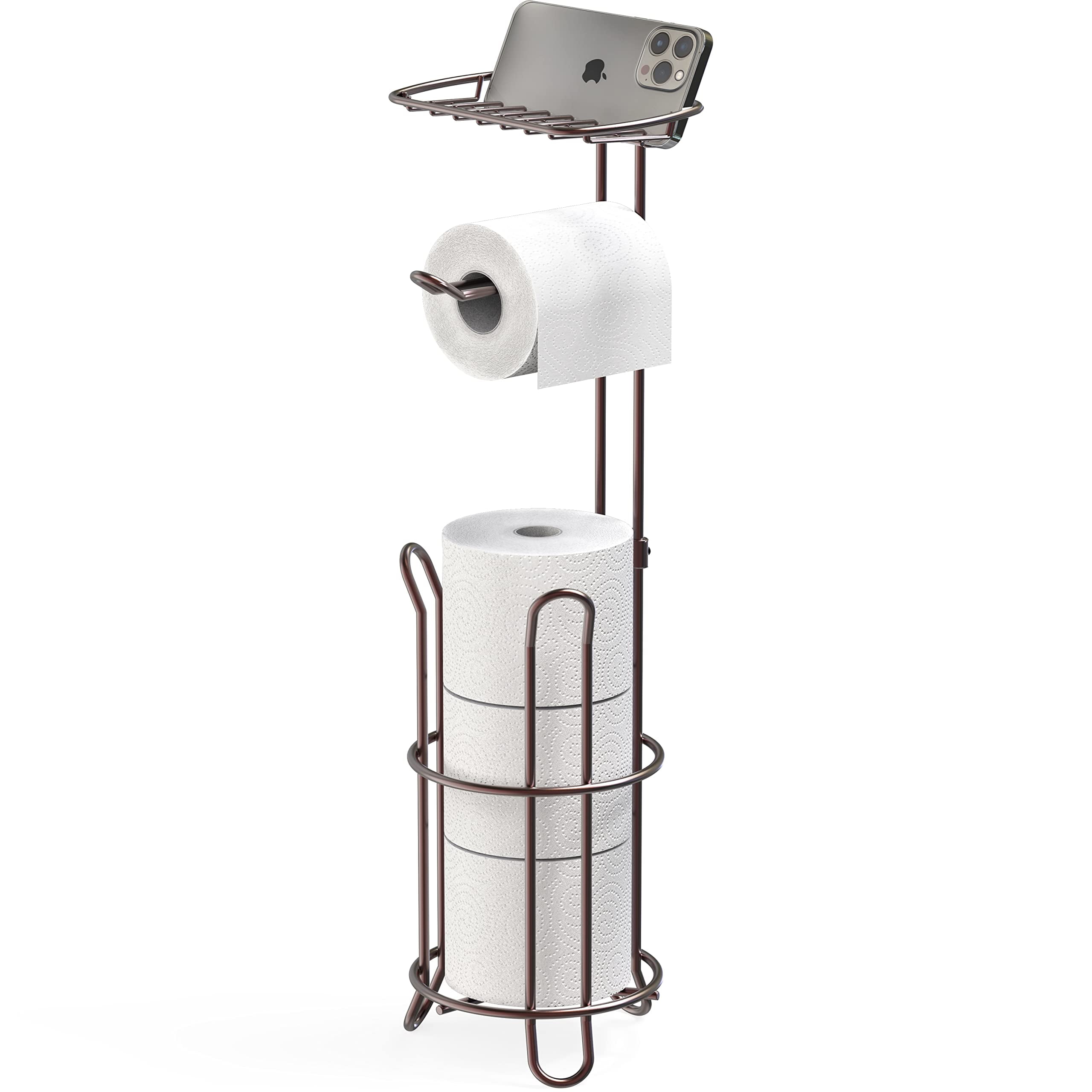 SunnyPoint Bathroom Free Standing Toilet Tissue Paper Roll Holder Stand with Reserve Function, Satin Nickel