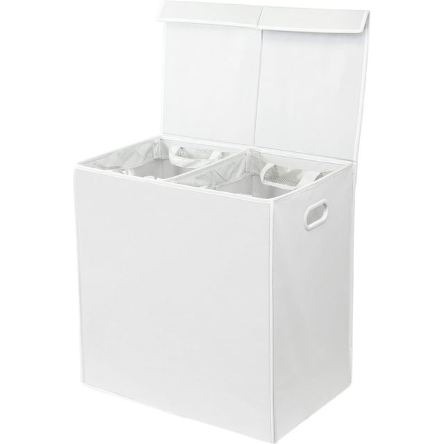 SimpleHouseware Portable Double Laundry Hamper with Lid, Removable Bags