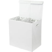 SimpleHouseware Double Laundry Hamper with Lid and Removable Laundry Bags, White