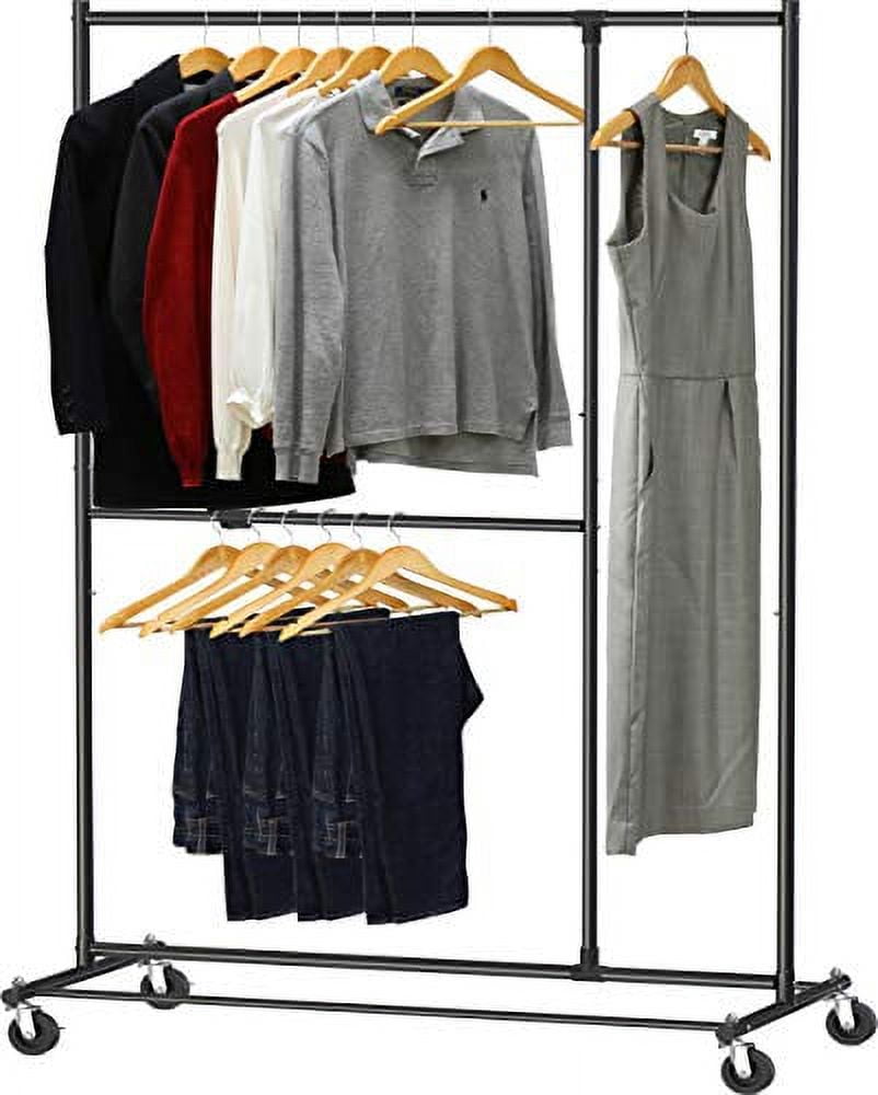 SimpleHouseware Dual Bar Adjustable Garment Rack, Black, 72inch Height