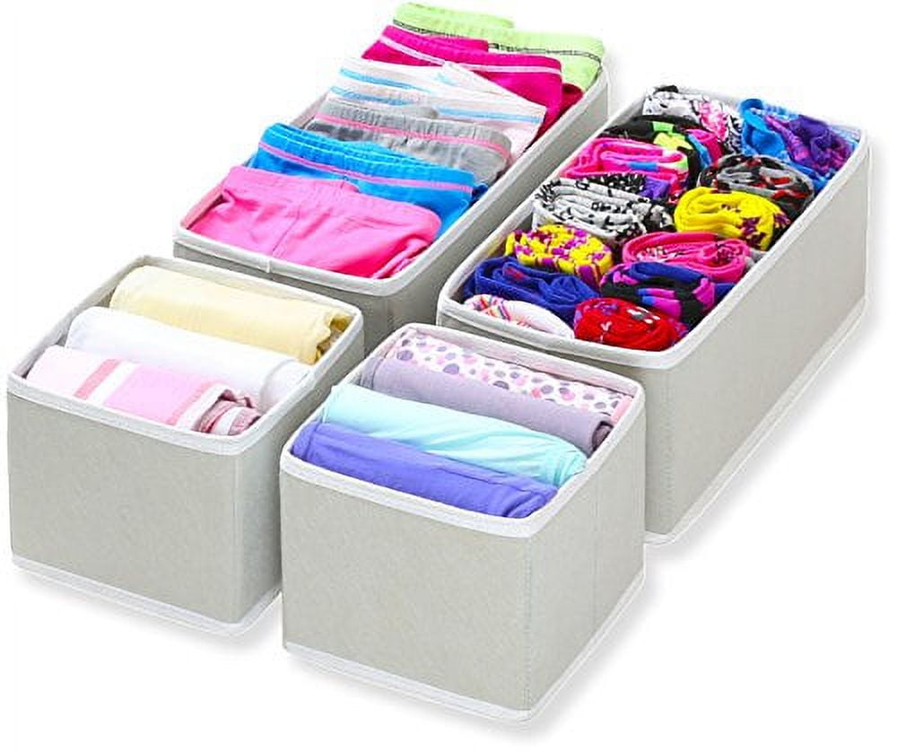 Foldable Underwear Storage Box, 3Pcs Set Organizer Drawer Divider  Compartment, Nylon Divider Bra Socks Panty Storage Bag (Gray)