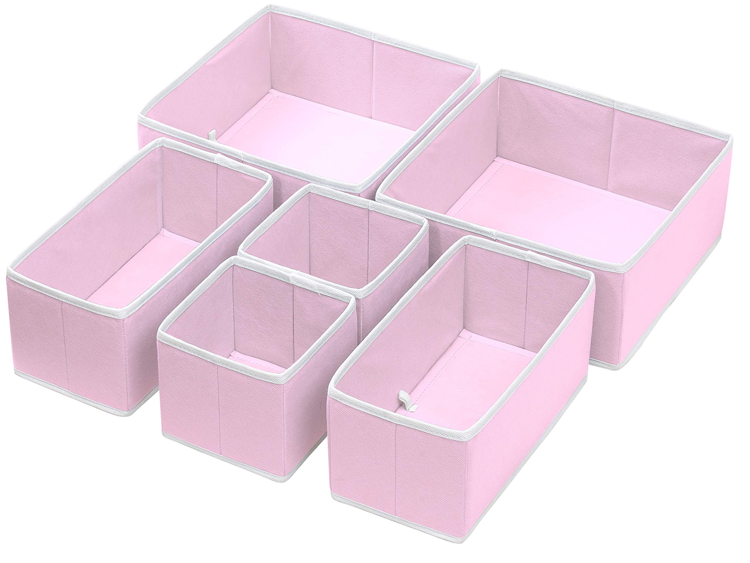 SimpleHouseware Foldable Cloth Storage Box Closet Dresser Drawer Divider  Organizer Basket Bins for Underwear Bras, Pink (Set of 6)