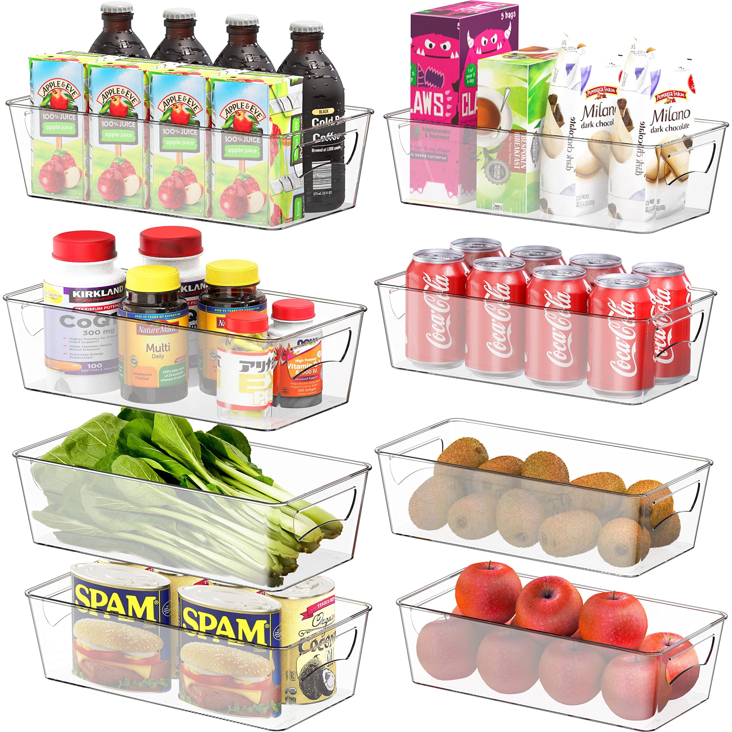 6 PCS Food Storage Bins with Handles, Vtopmart Clear Plastic Pantry  Organizer, Medium 