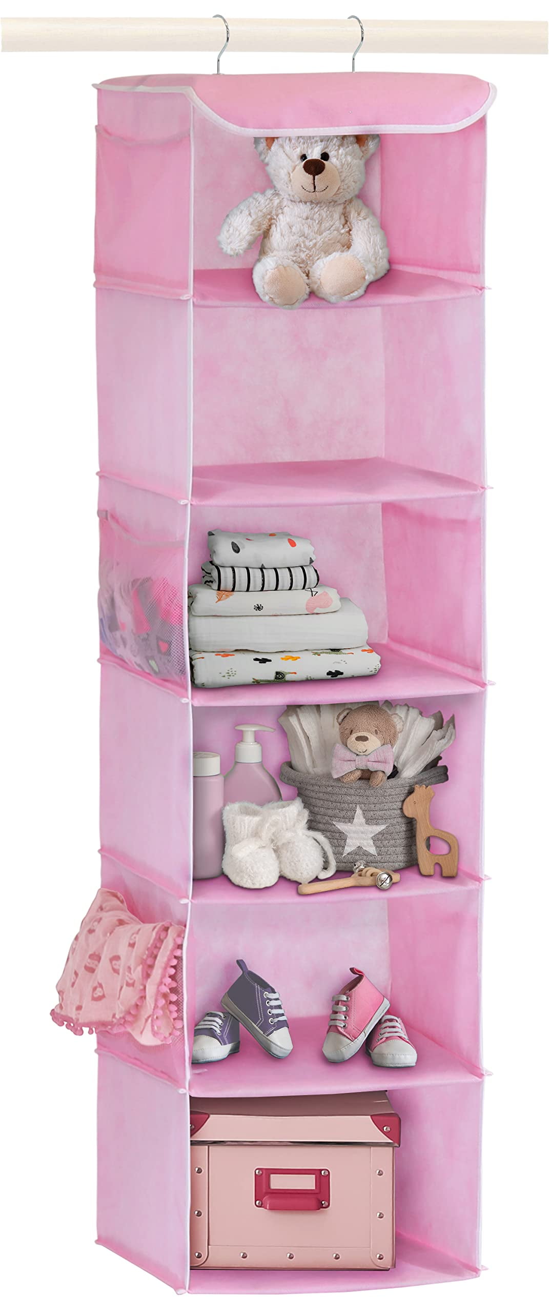 Hanging Closet Organizer - Plastic - Pink - White from Apollo Box