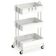 SimpleHouseware Heavy Duty 3Tier Metal Utility Rolling Cart, White