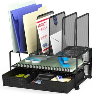 SUPEASY Desk Organizers Metal Desk Magazine File Holder with 5 Vertical  Compartments Rack File Organizer for Office Desktop, Home Workspace, Black