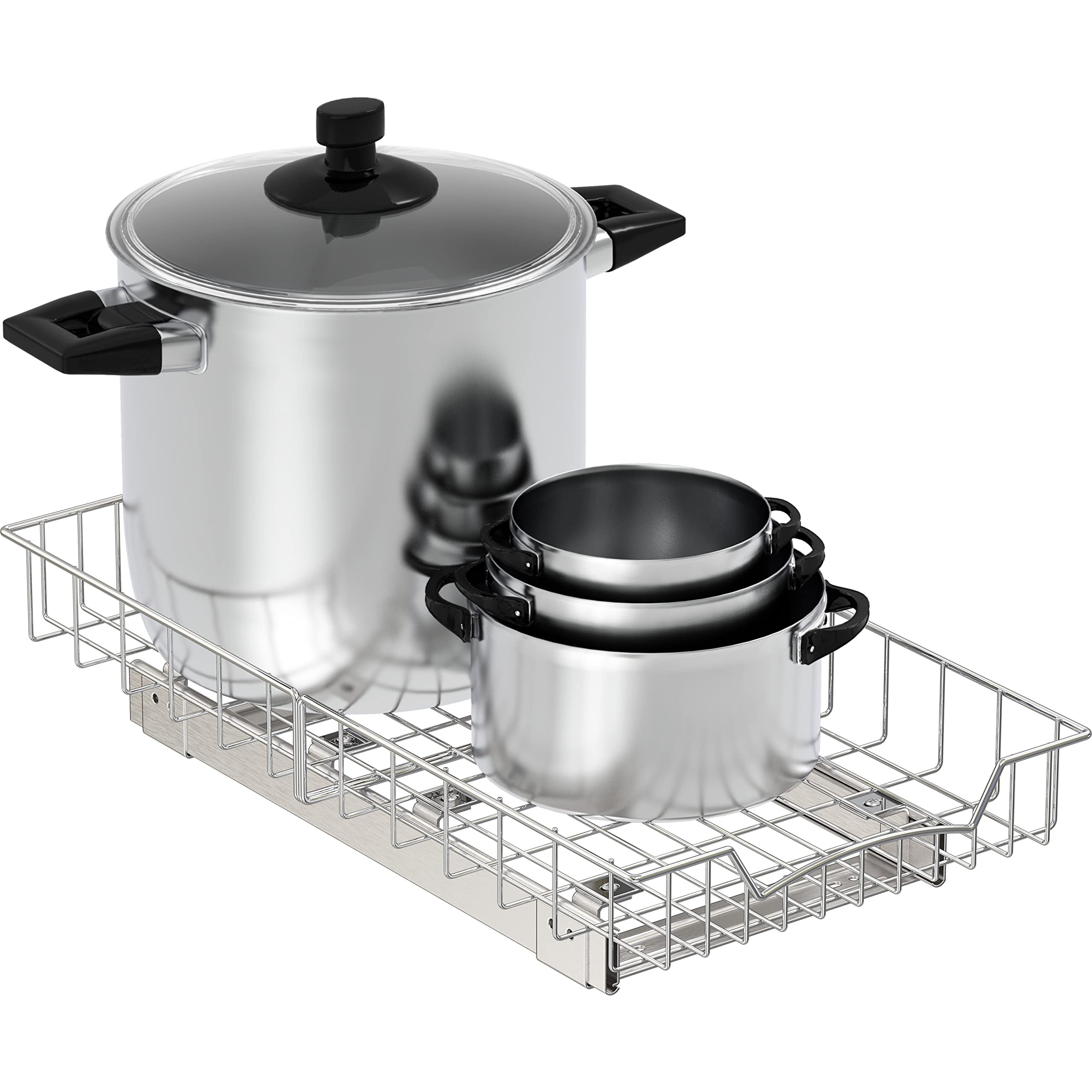 Simple Houseware Organizer Pull Out Under Cabinet Sliding Shelf for Kitchen,Bathroom, Pantry Pan and Pot Lid, Silver