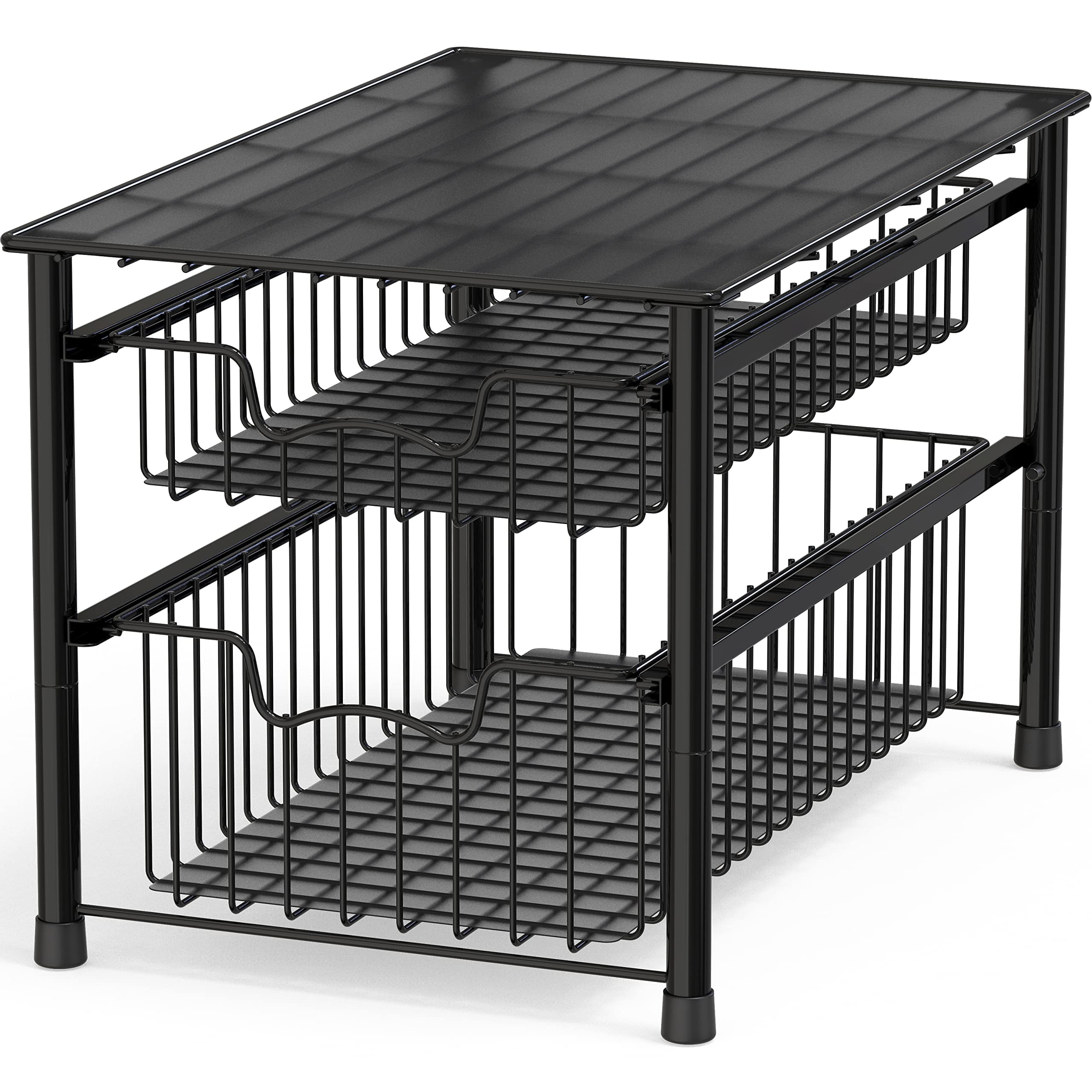 SimpleHouseware Stackable 2 Tier Basket Drawer, Black