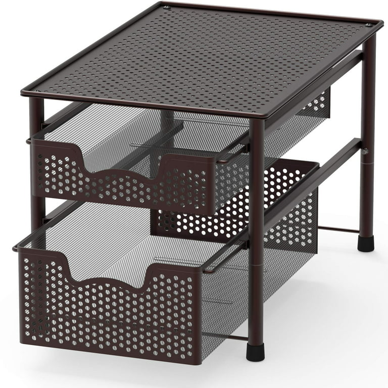 SimpleHouseware 2 Tier Sliding Cabinet Basket Organizer Drawer, Bronze